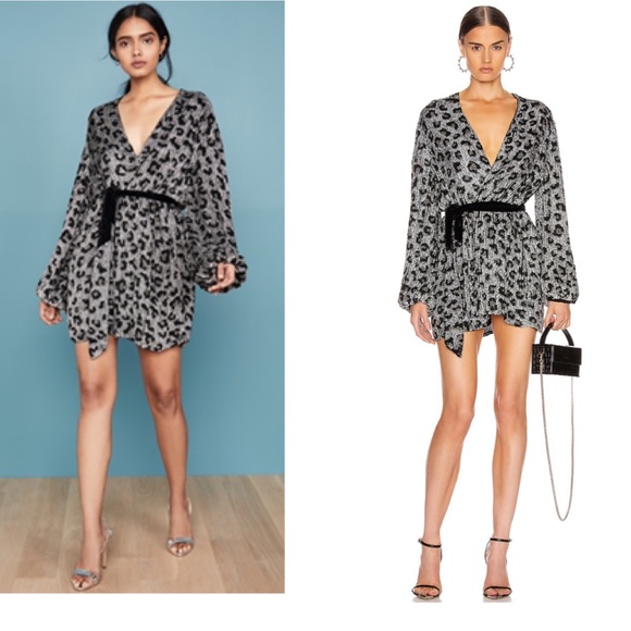 new🤩RETROFETE Gabrielle Robe Dress Silver Leopard - Picture 2 of 10